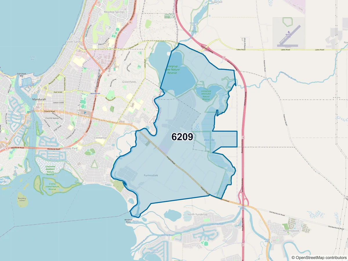 Map of postcode 6209 — Furnissdale, WA, Australia