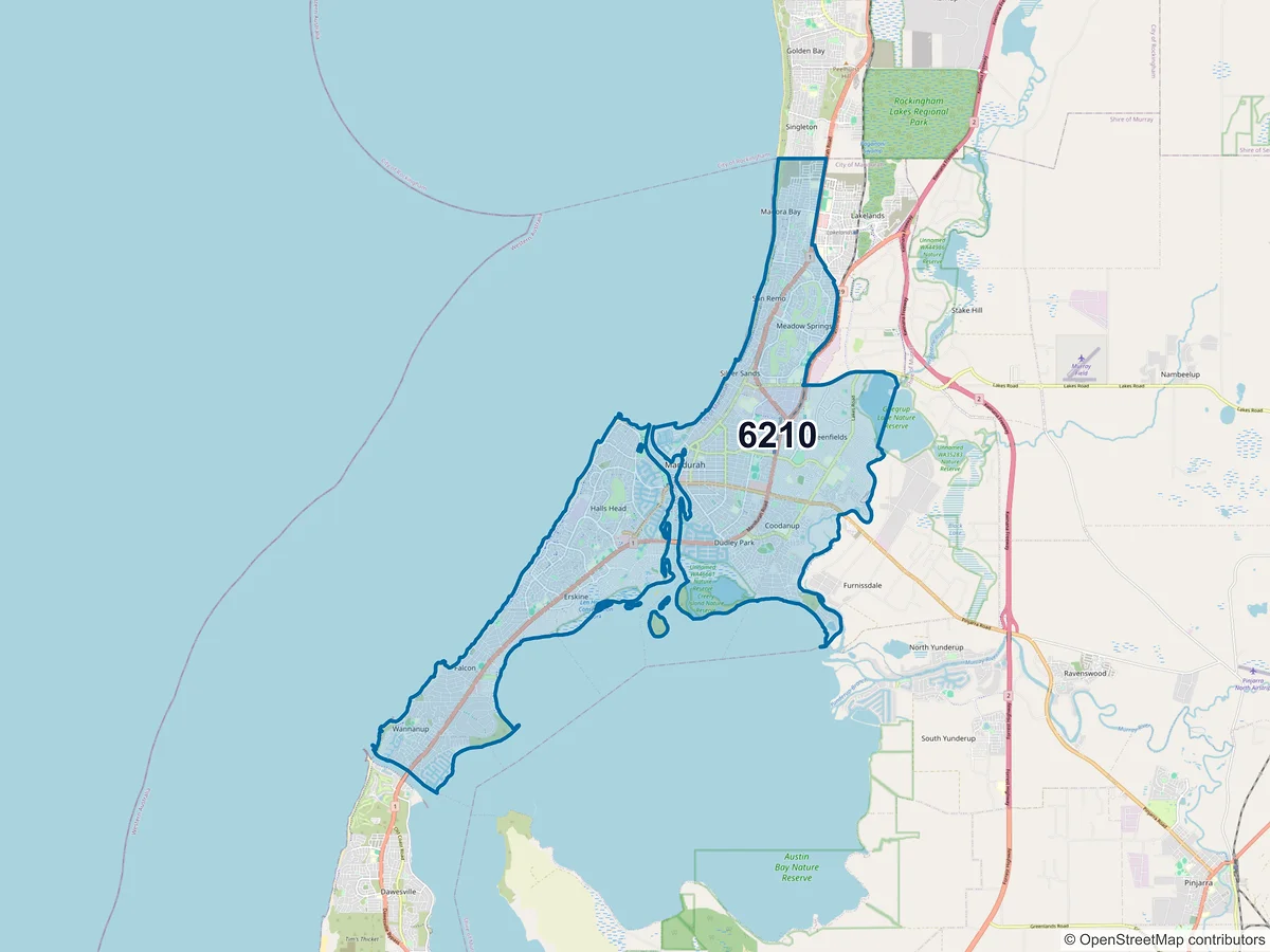 Map of postcode 6210 — Mandurah, WA, Australia