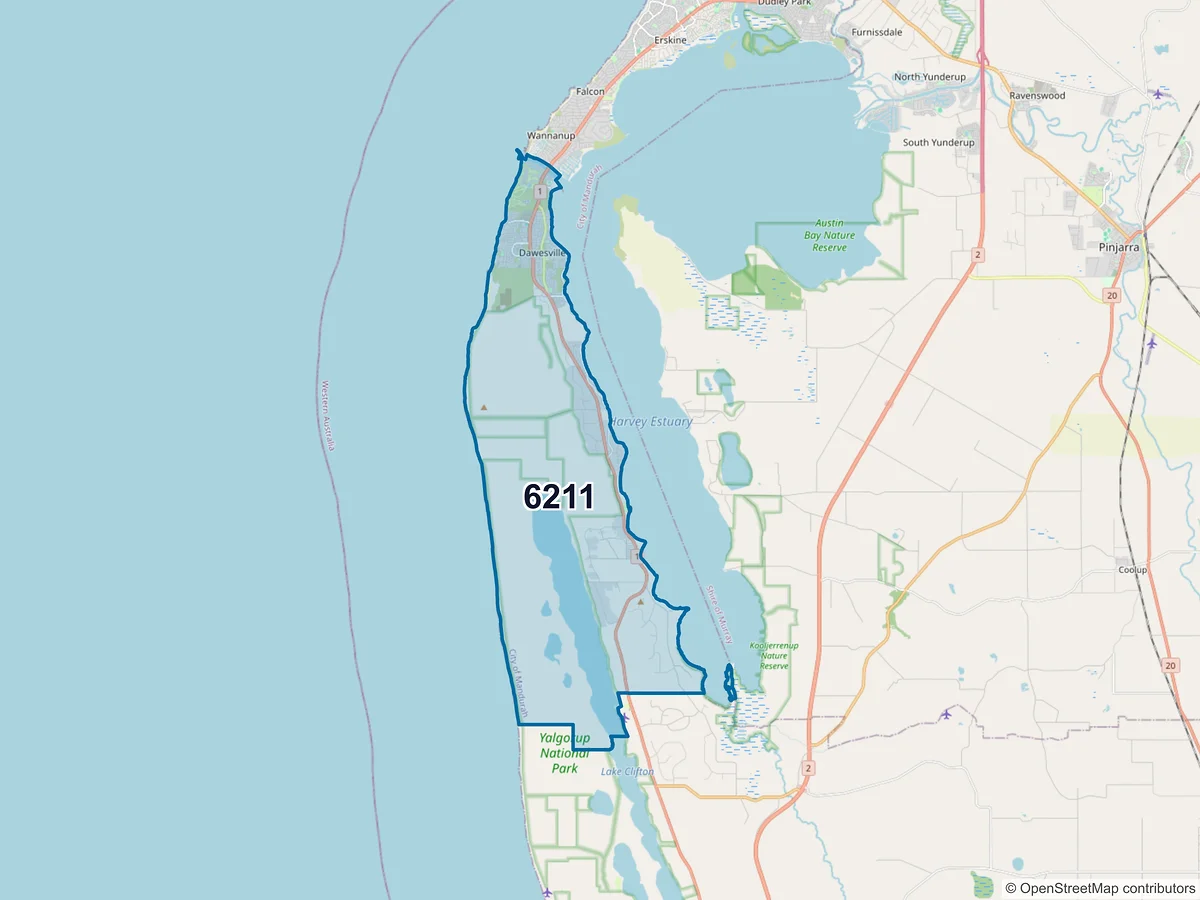 Map of postcode 6211 — Dawesville, WA, Australia