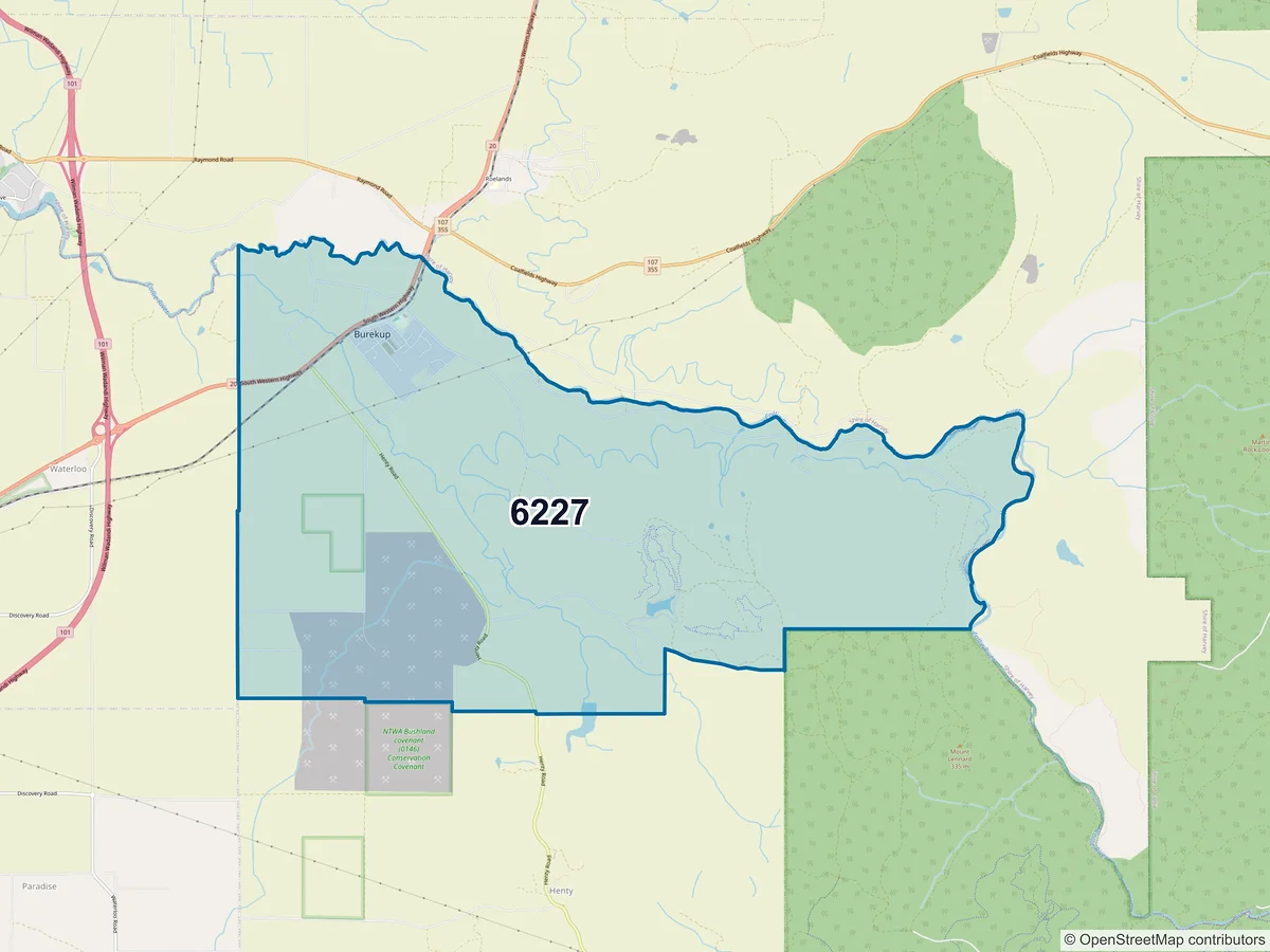 Map of postcode 6227 — Burekup, WA, Australia