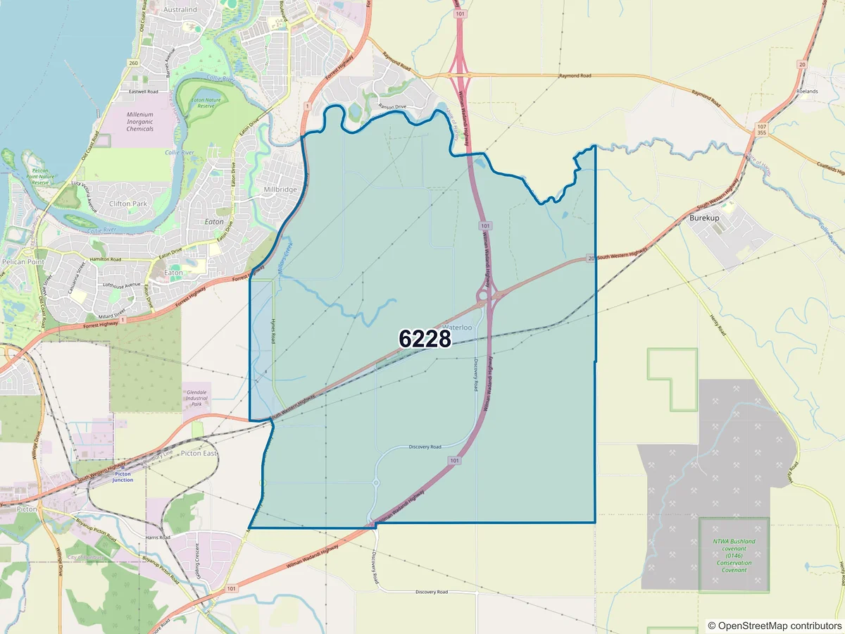 Map of postcode 6228 — Waterloo, WA, Australia