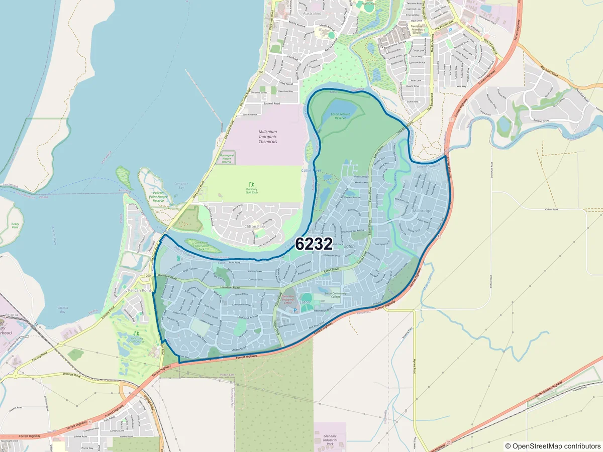 Map of postcode 6232 — Eaton, WA, Australia