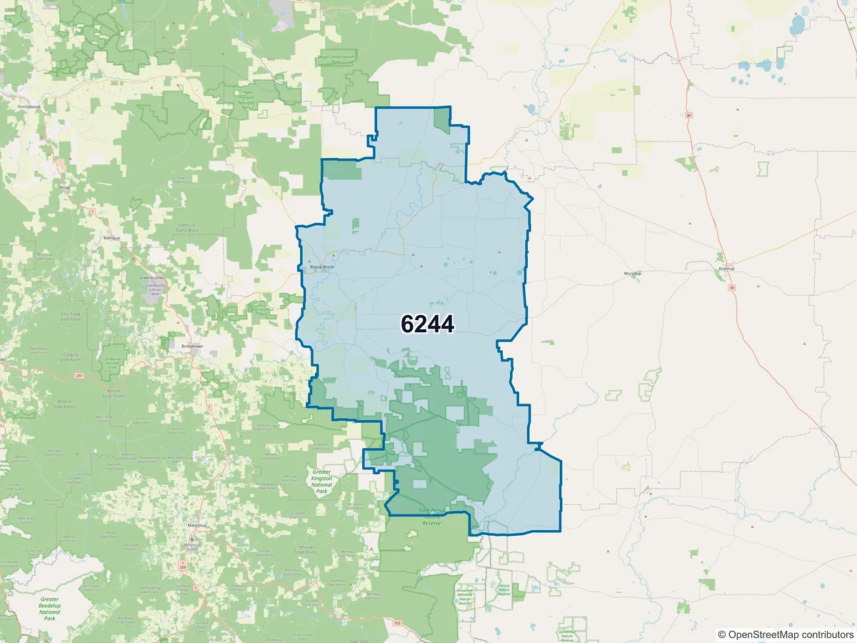 Map of postcode 6244 — Boyup Brook, WA, Australia