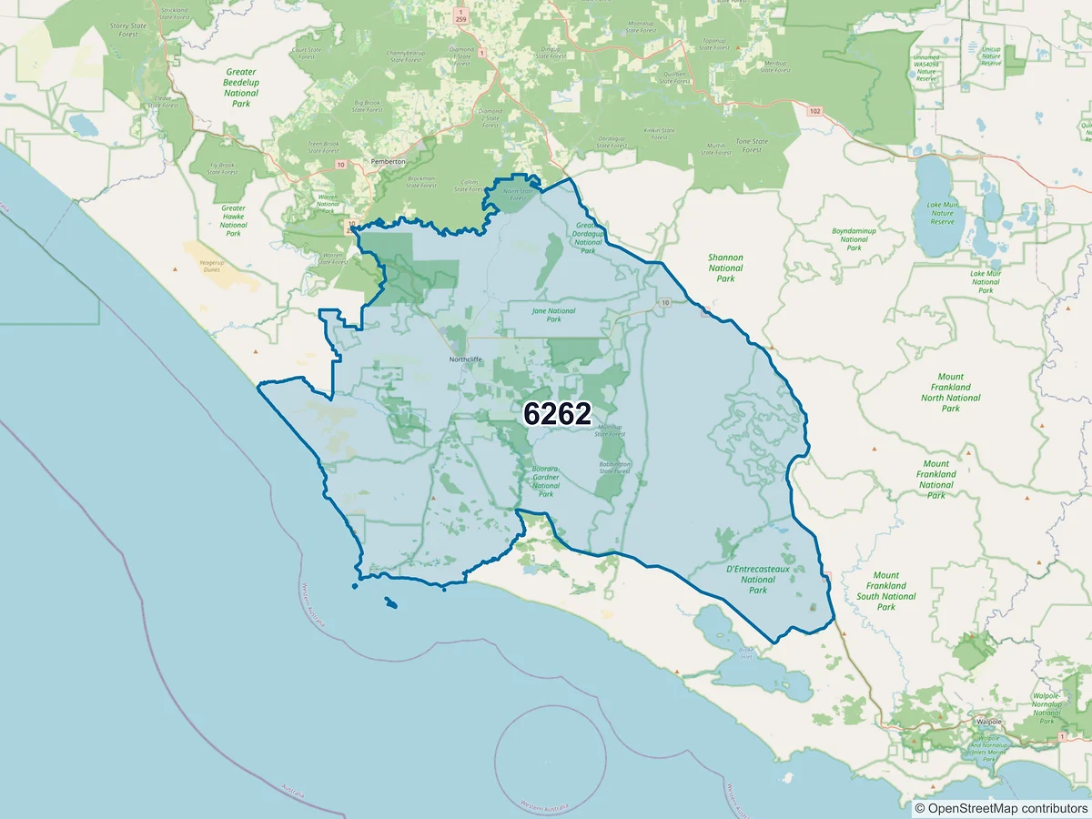 Map of postcode 6262 — Northcliffe, WA, Australia