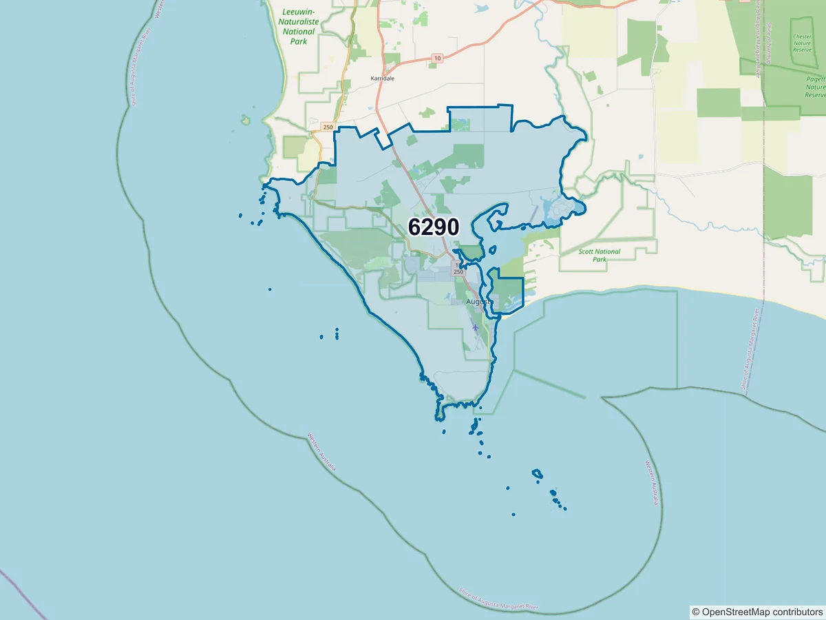 Map of postcode 6290 — Augusta, WA, Australia
