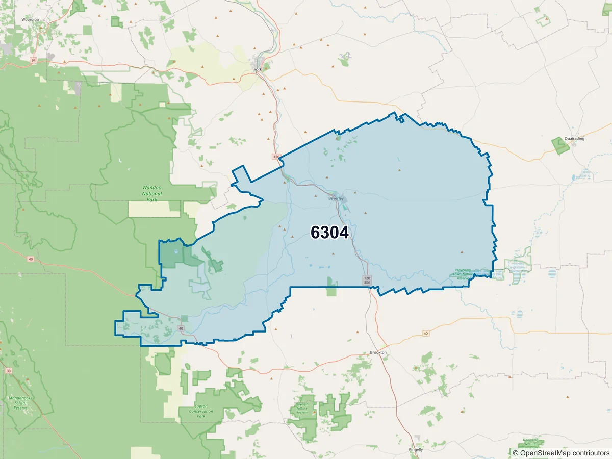 Map of postcode 6304 — Beverley, WA, Australia