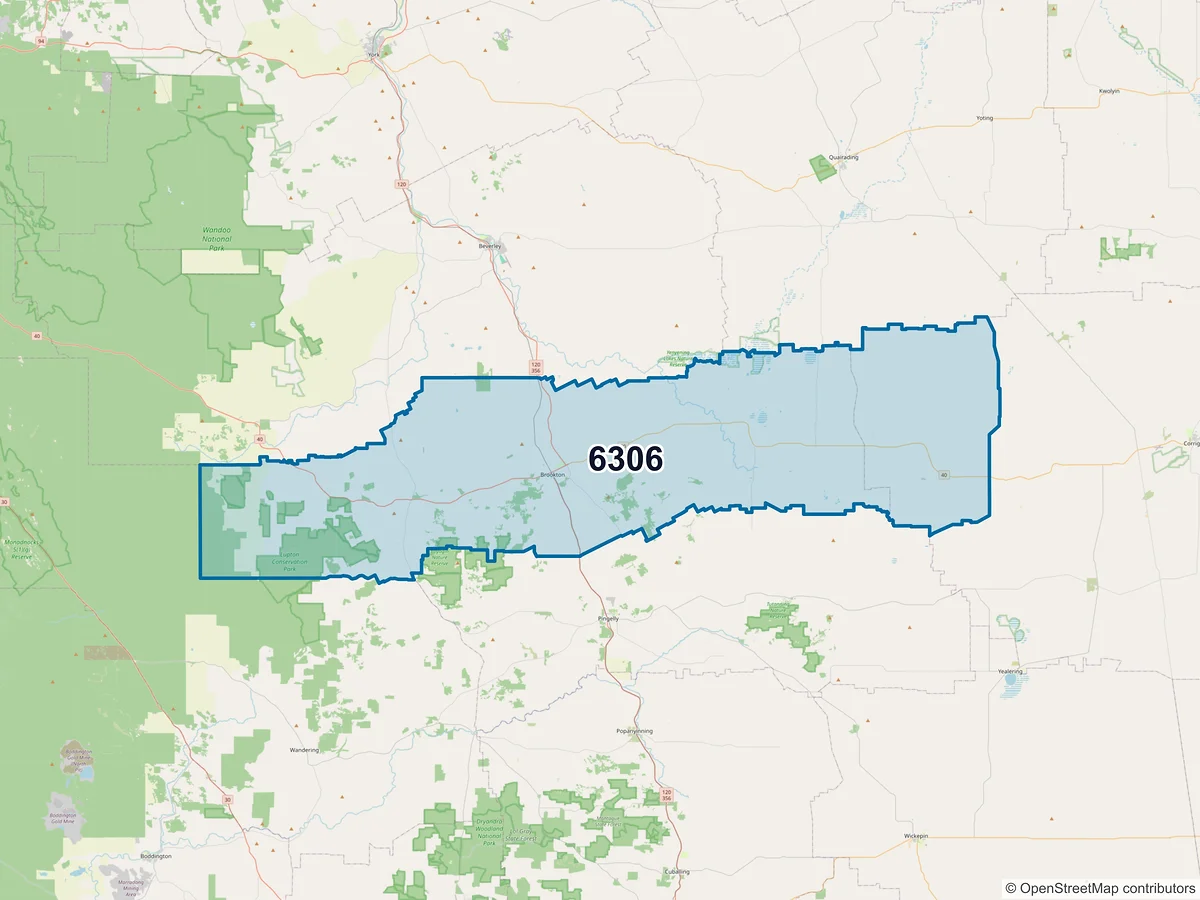 Map of postcode 6306 — Brookton, WA, Australia