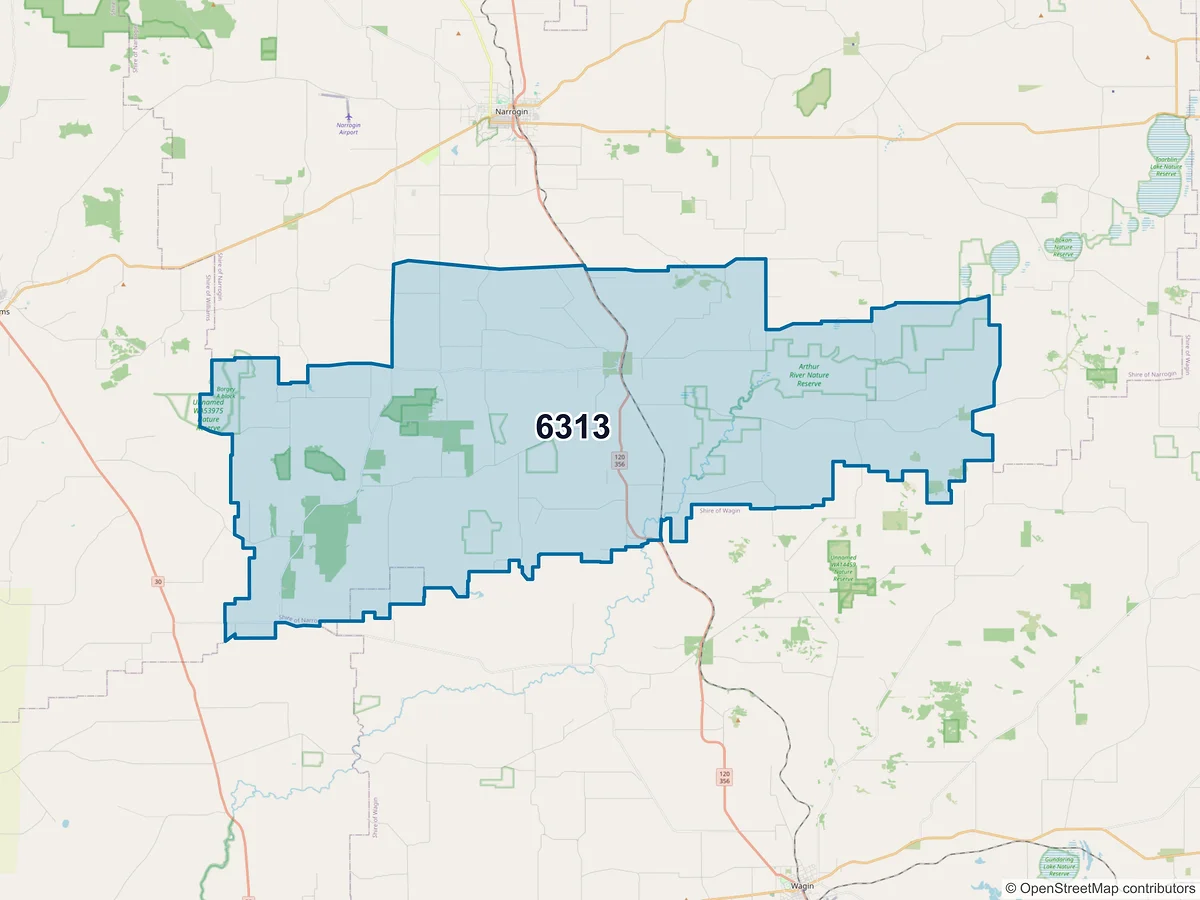 Map of postcode 6313 — Highbury, WA, Australia