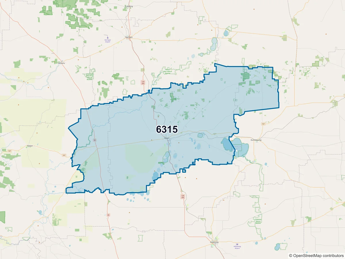 Map of postcode 6315 — Wagin, WA, Australia