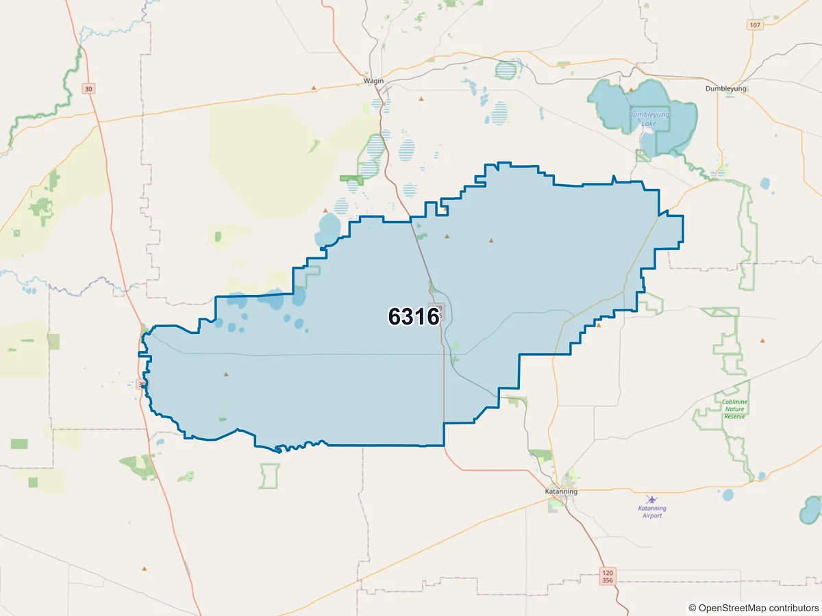 Map of postcode 6316 — Woodanilling, WA, Australia