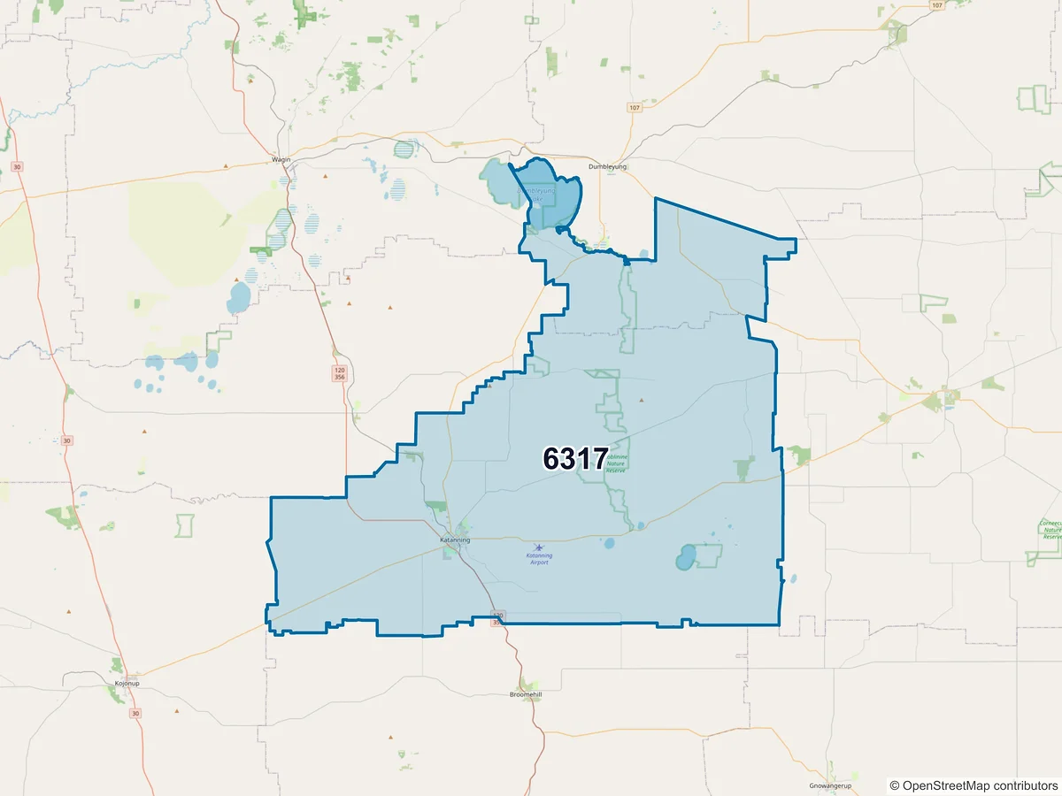 Map of postcode 6317 — Katanning, WA, Australia
