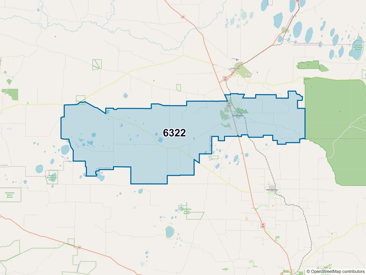 Map of postcode 6322 — Tenterden, WA, Australia