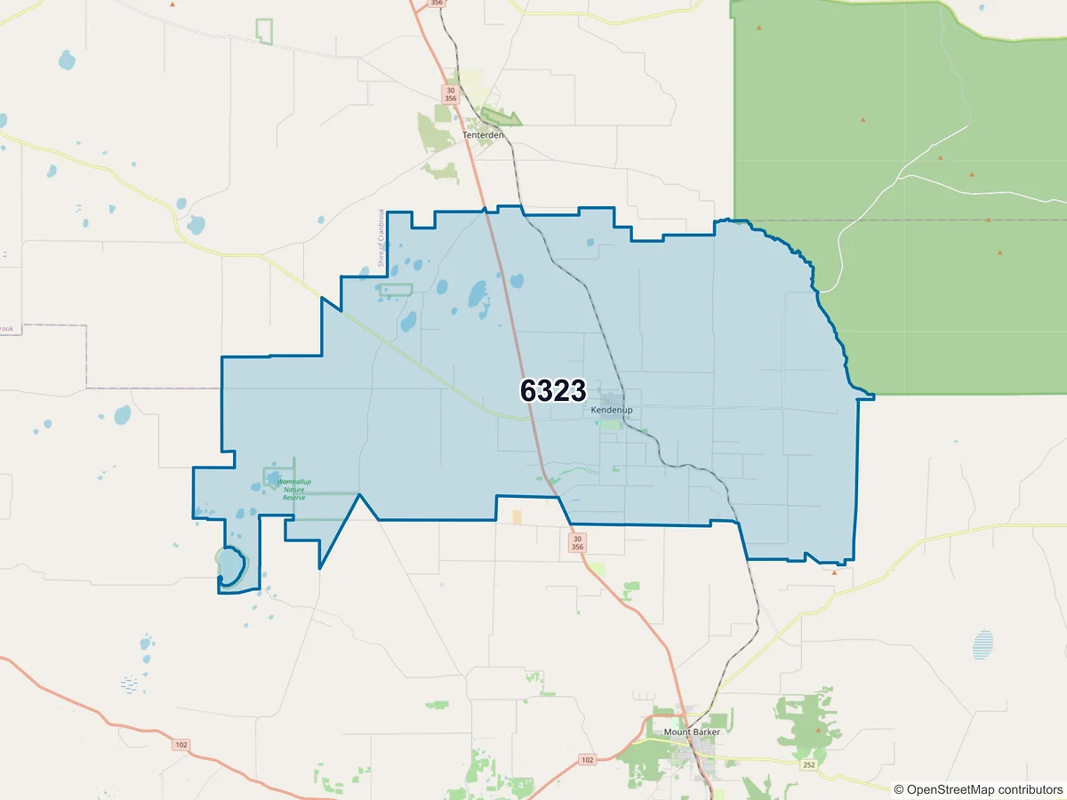 Map of postcode 6323 — Kendenup, WA, Australia