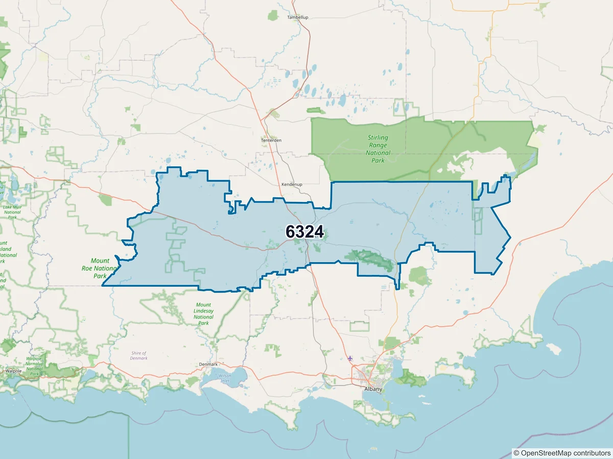 Map of postcode 6324 — Mount Barker, WA, Australia
