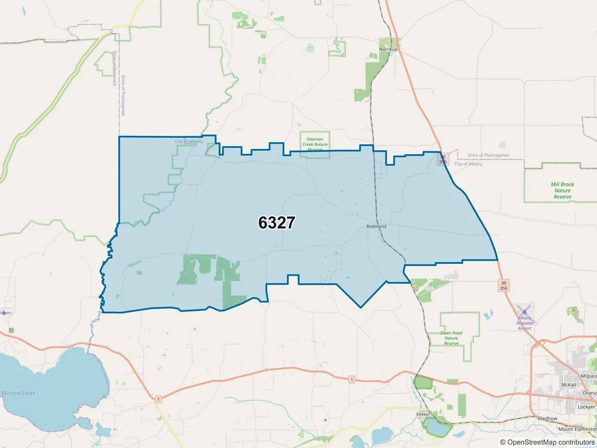 Map of postcode 6327 — Redmond, WA, Australia