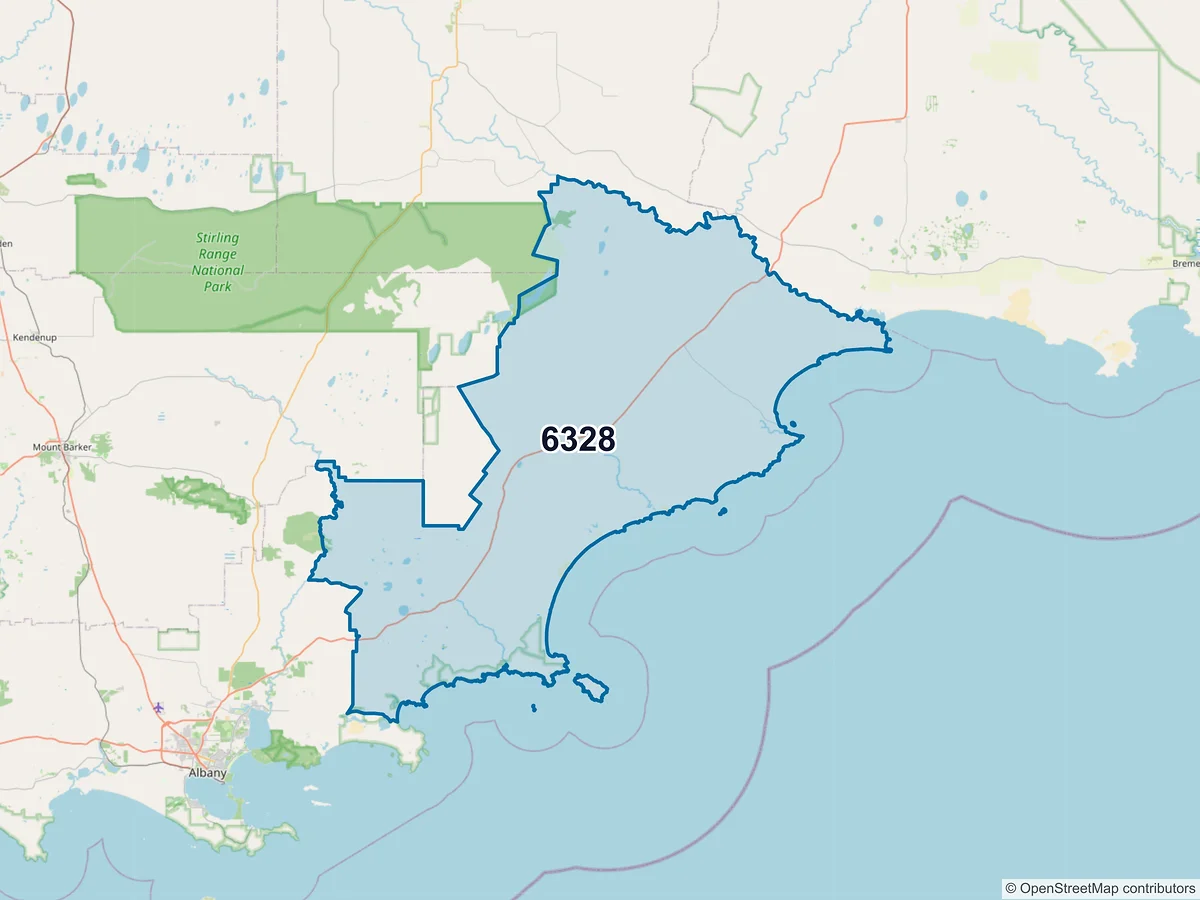 Map of postcode 6328 — Manypeaks, WA, Australia