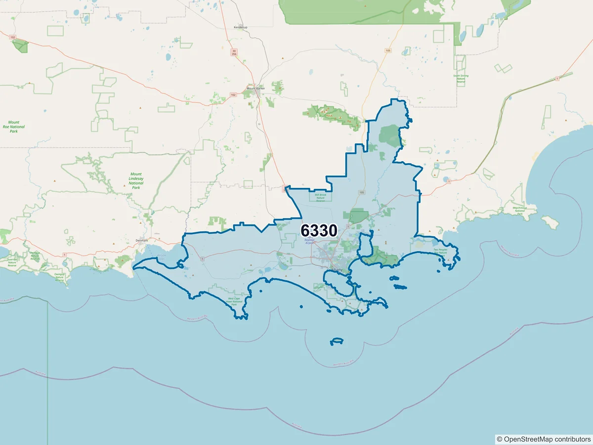 Map of postcode 6330 — Spencer Park, WA, Australia