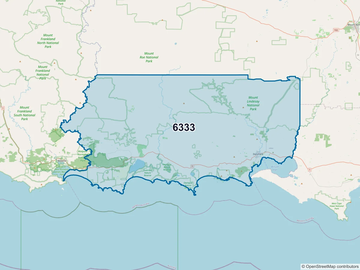 Map of postcode 6333 — Denmark, WA, Australia