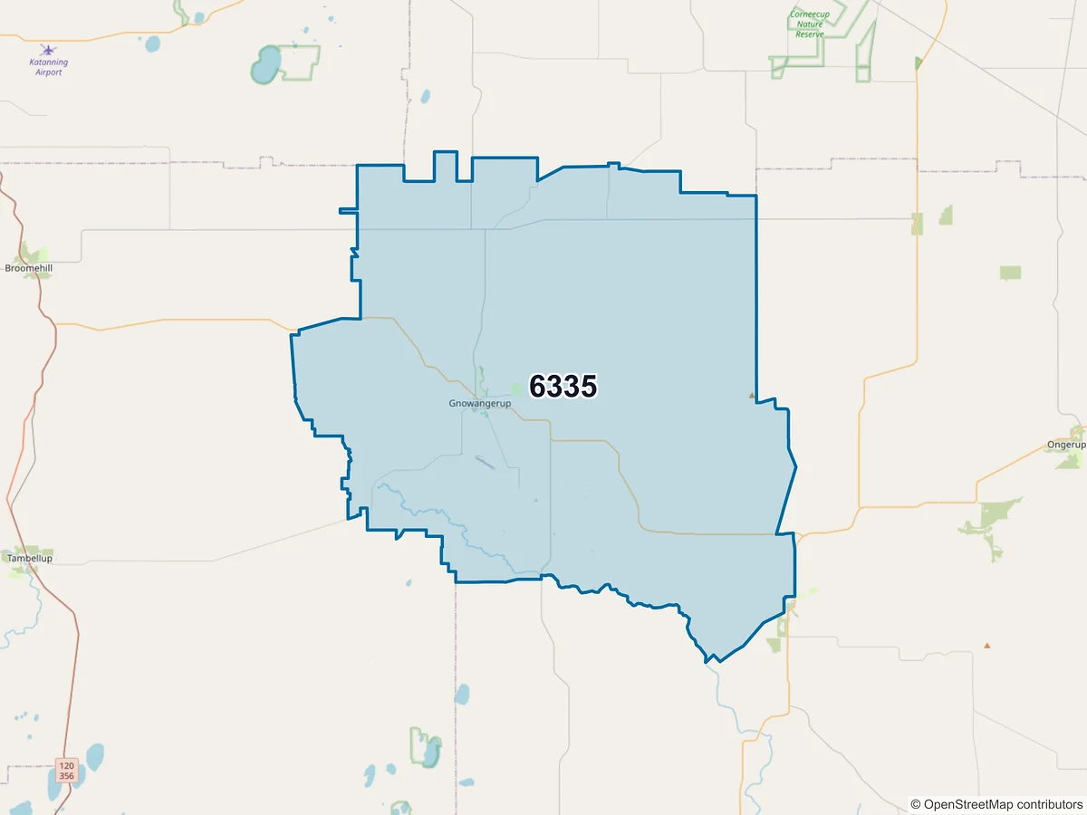 Map of postcode 6335 — Gnowangerup, WA, Australia
