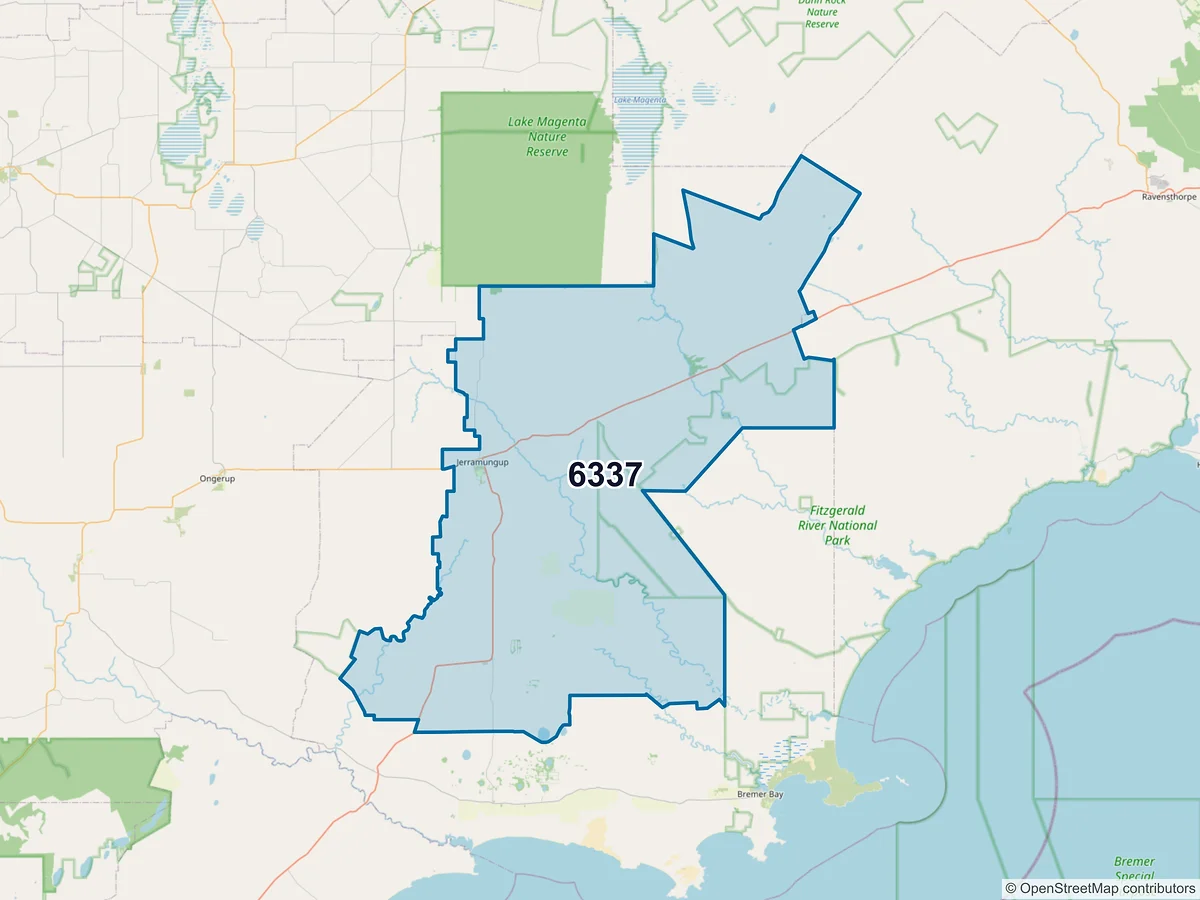 Map of postcode 6337 — Jerramungup, WA, Australia