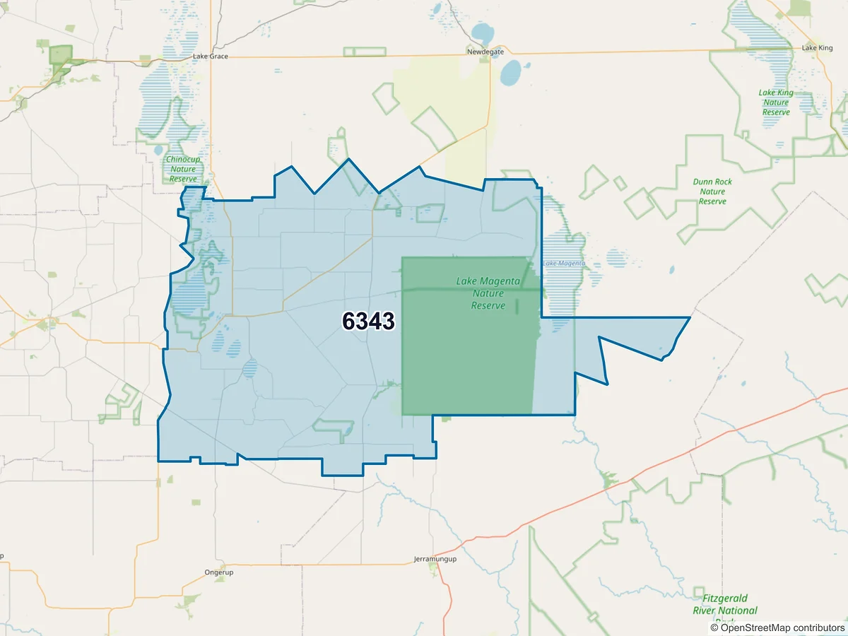 Map of postcode 6343 — Pingrup, WA, Australia