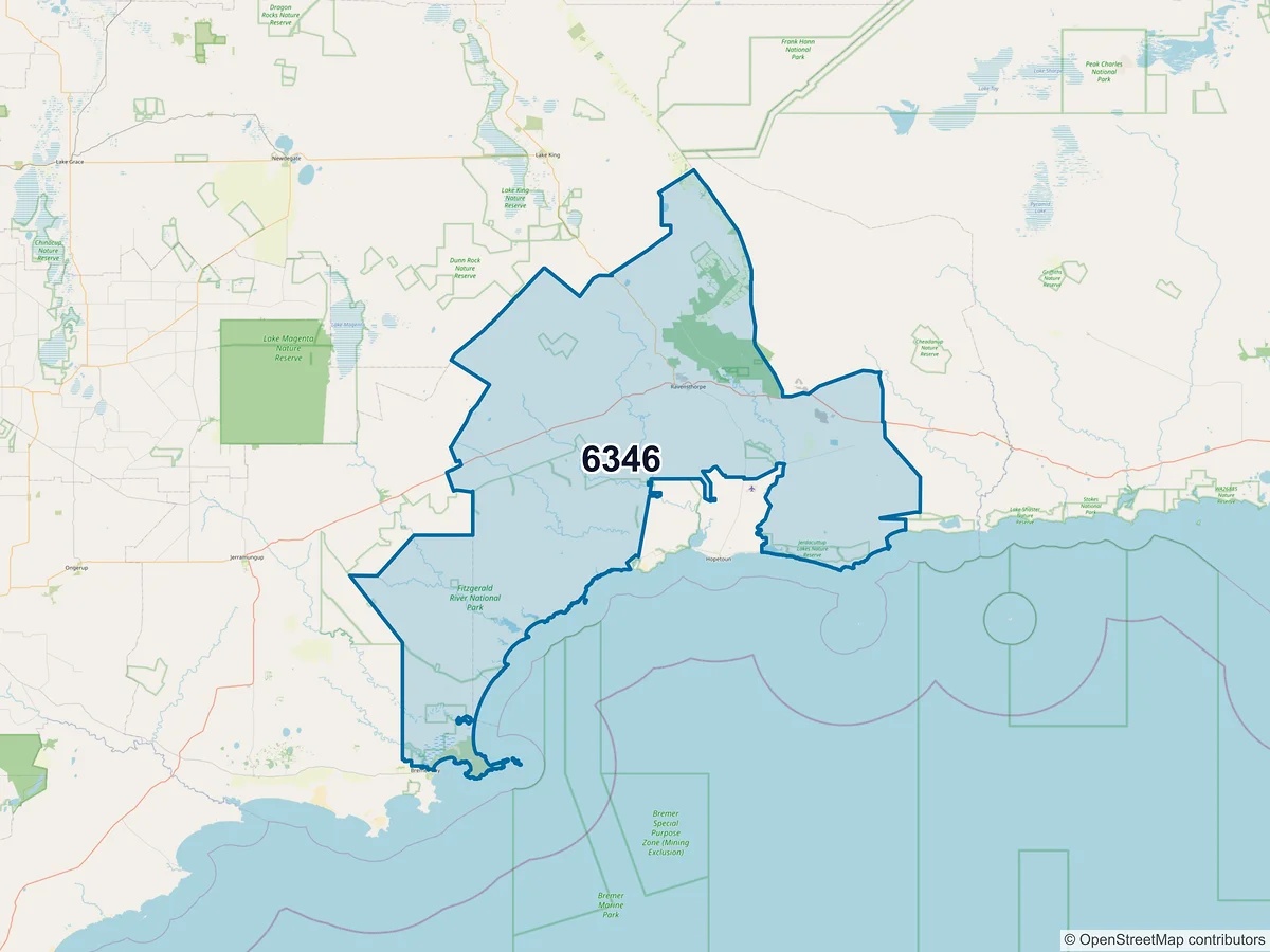 Map of postcode 6346 — Ravensthorpe, WA, Australia