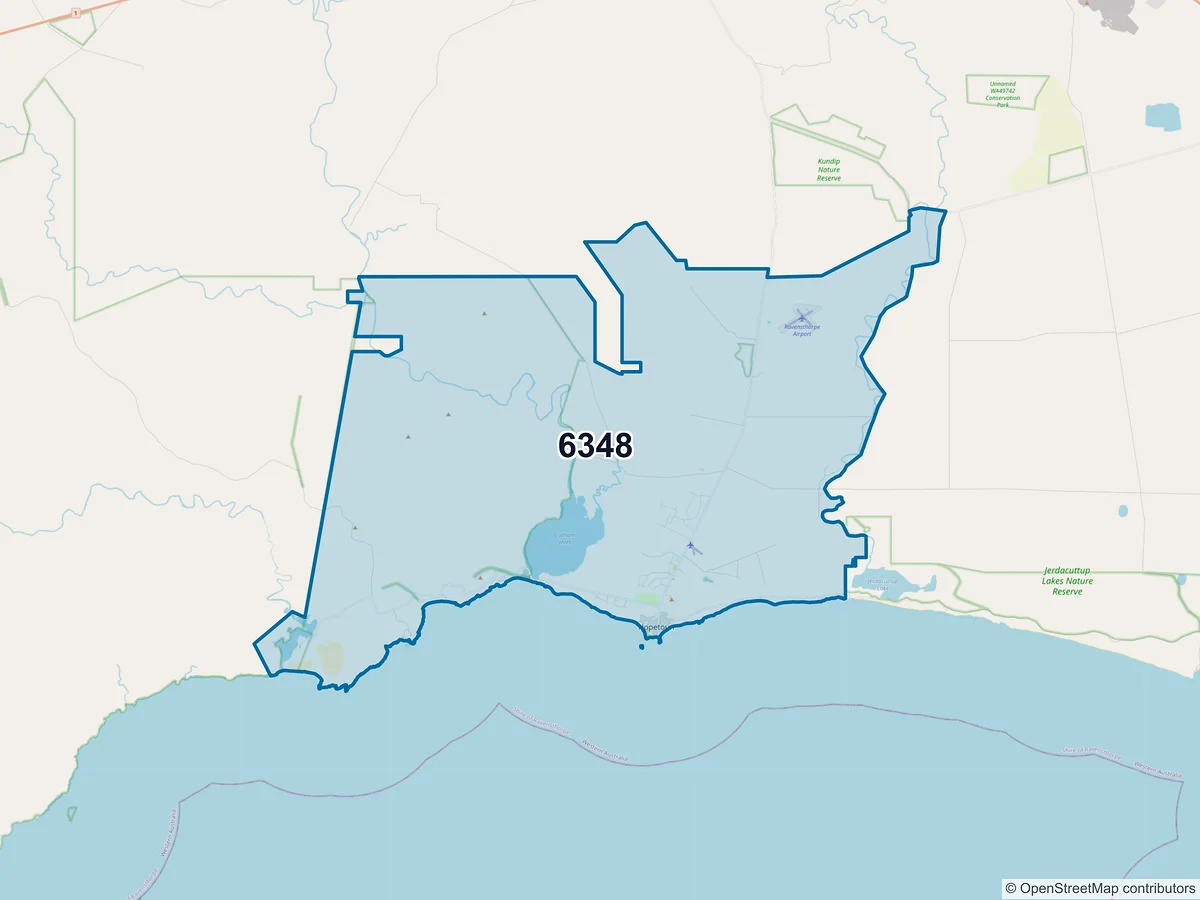 Map of postcode 6348 — Hopetoun, WA, Australia