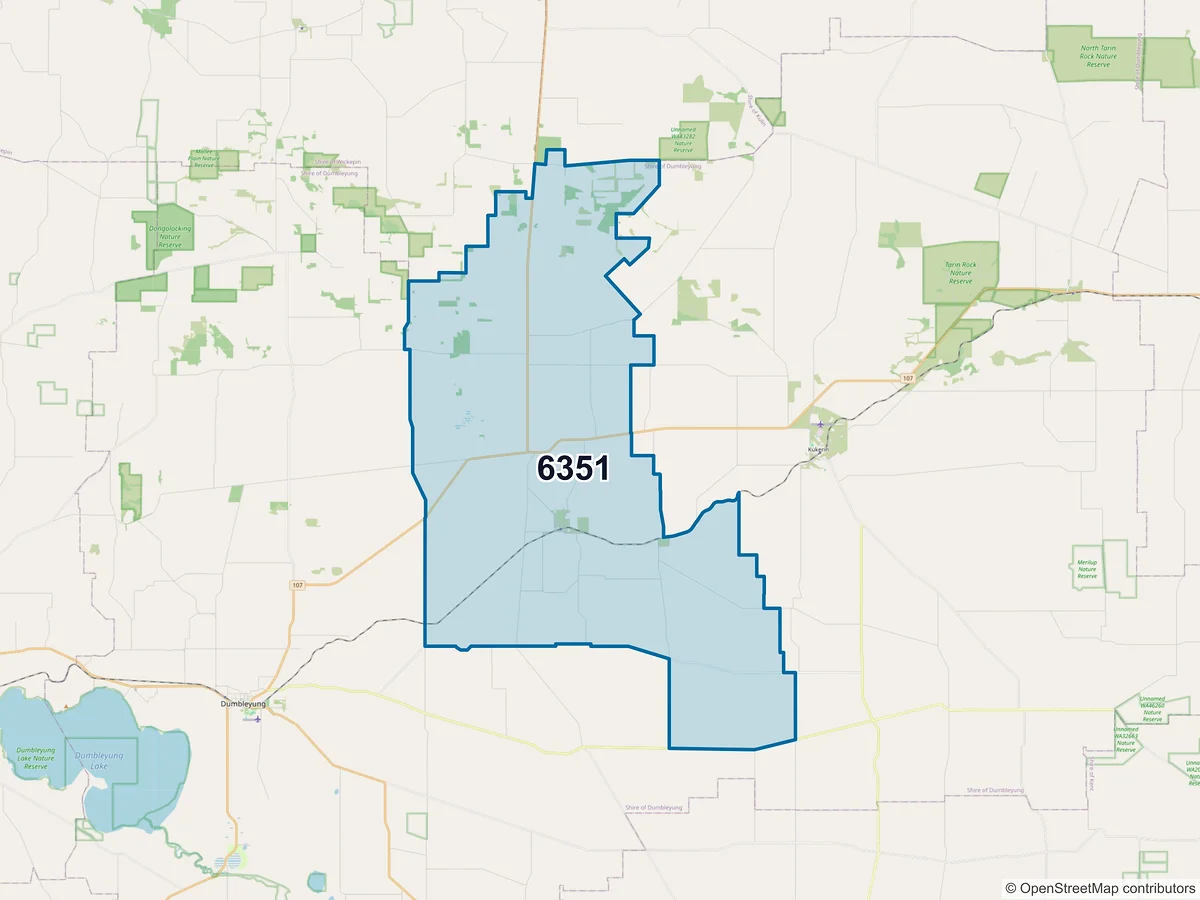 Map of postcode 6351 — Moulyinning, WA, Australia