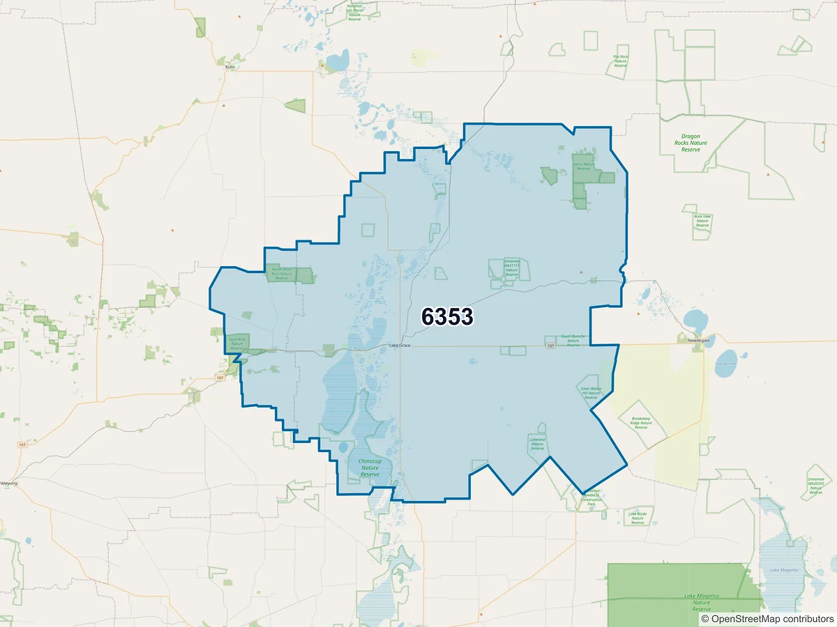 Map of postcode 6353 — Lake Grace, WA, Australia