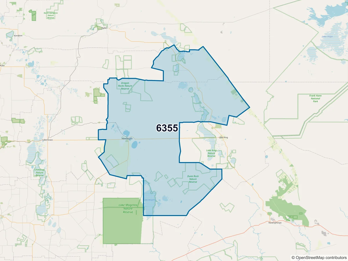 Map of postcode 6355 — Newdegate, WA, Australia