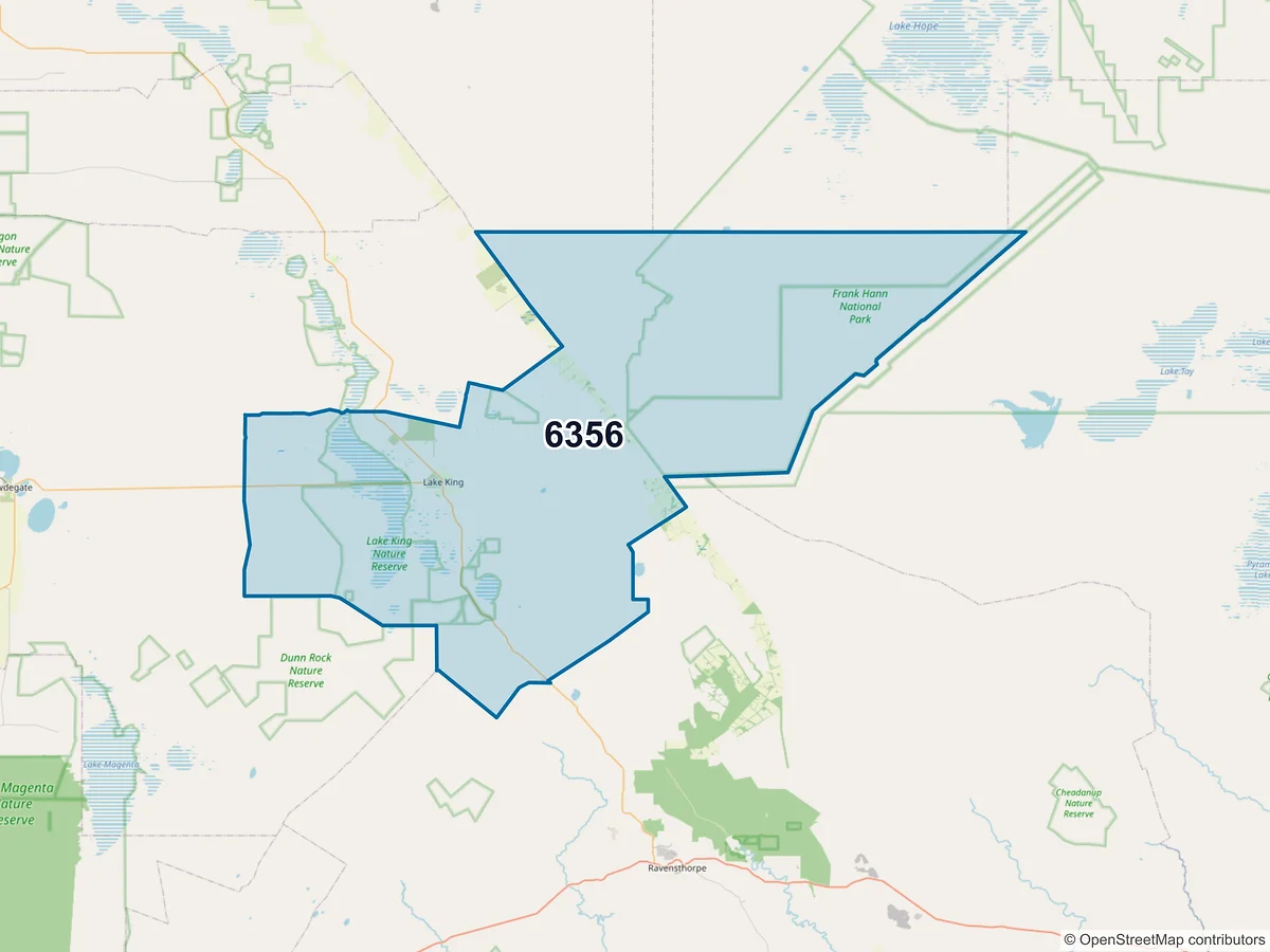 Map of postcode 6356 — Lake King, WA, Australia