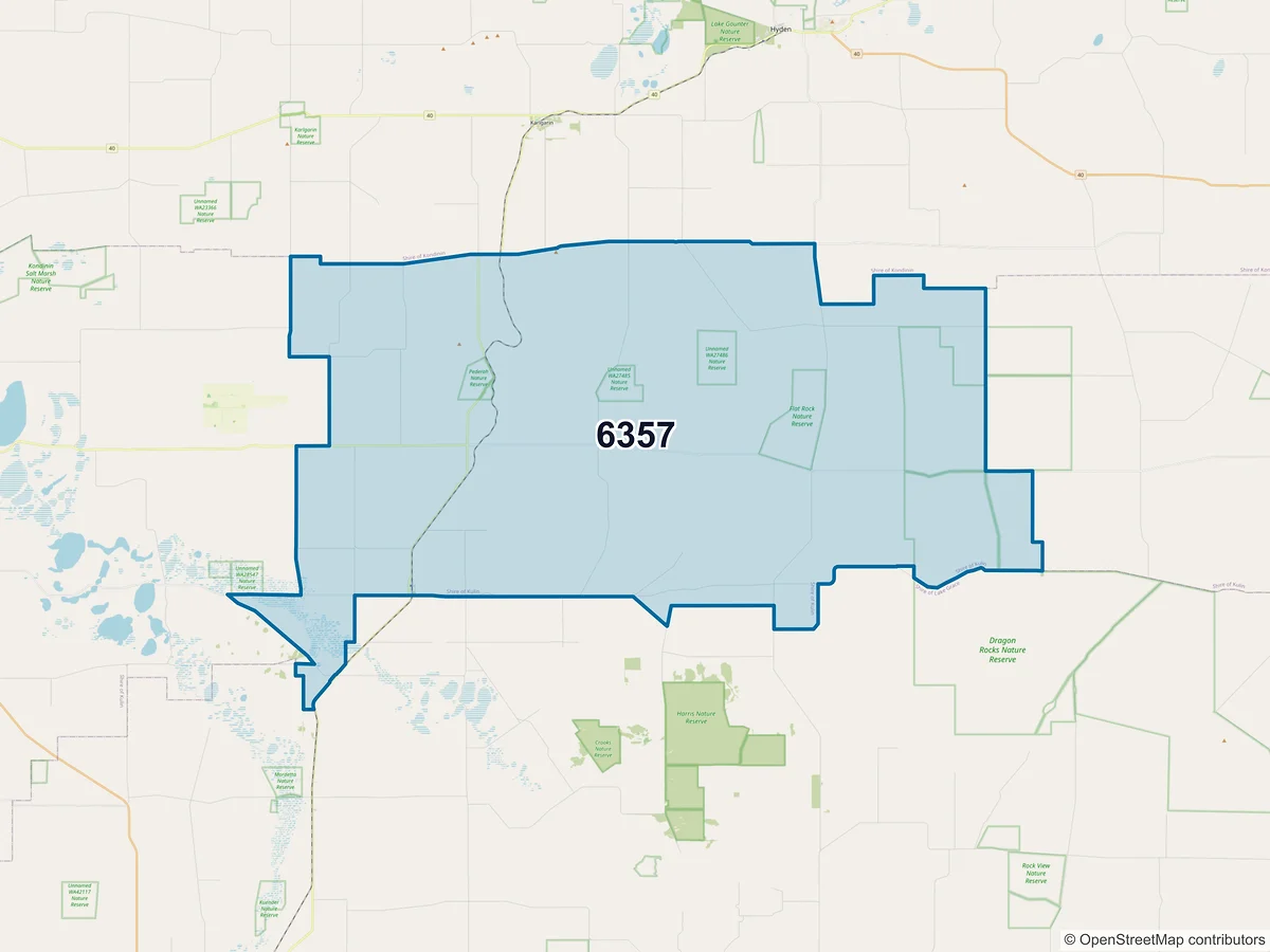 Map of postcode 6357 — Pingaring, WA, Australia