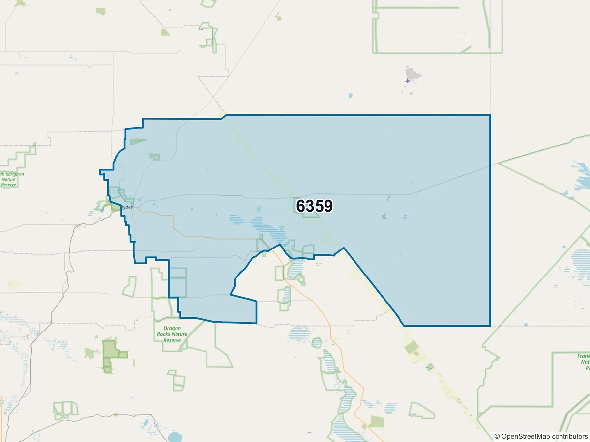 Map of postcode 6359 — Hyden, WA, Australia