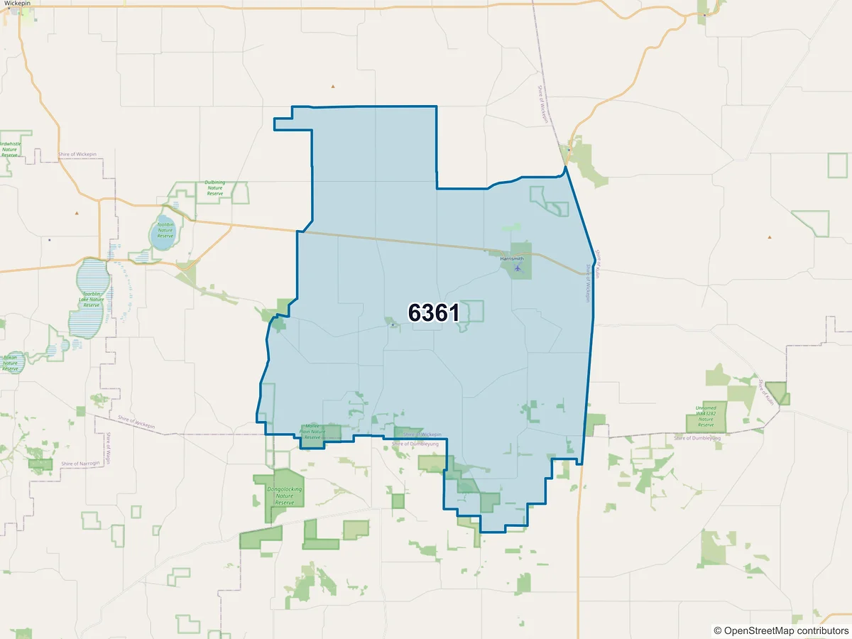 Map of postcode 6361 — Harrismith, WA, Australia