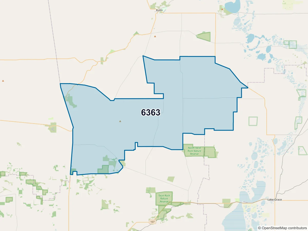 Map of postcode 6363 — Dudinin, WA, Australia