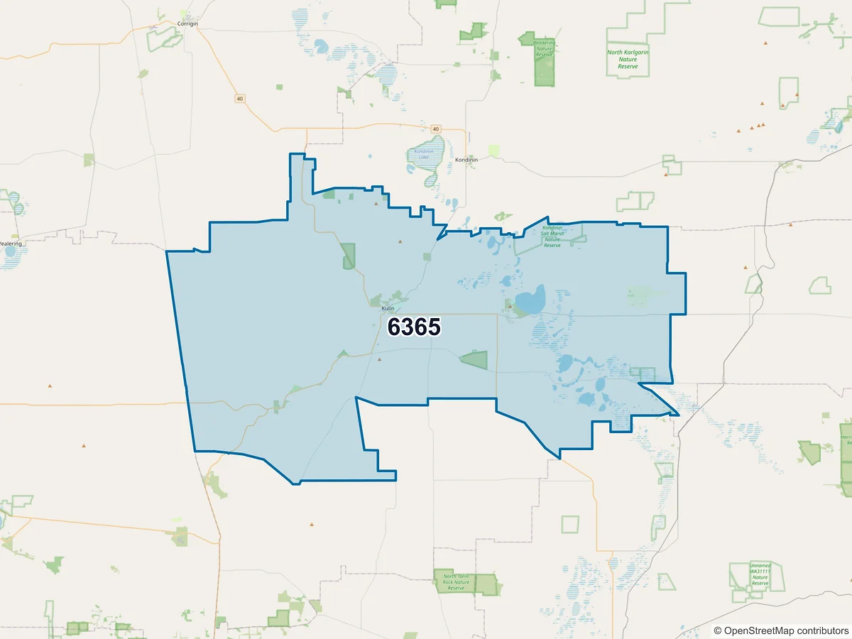 Map of postcode 6365 — Kulin, WA, Australia