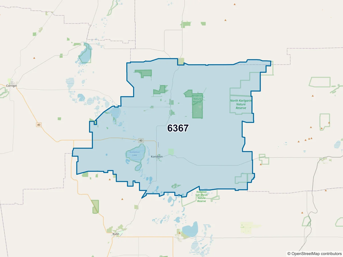 Map of postcode 6367 — Kondinin, WA, Australia