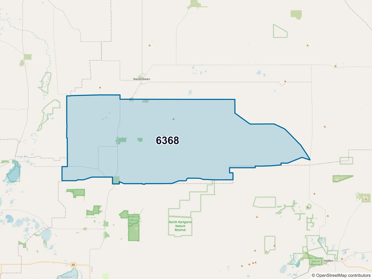 Map of postcode 6368 — South Kumminin, WA, Australia