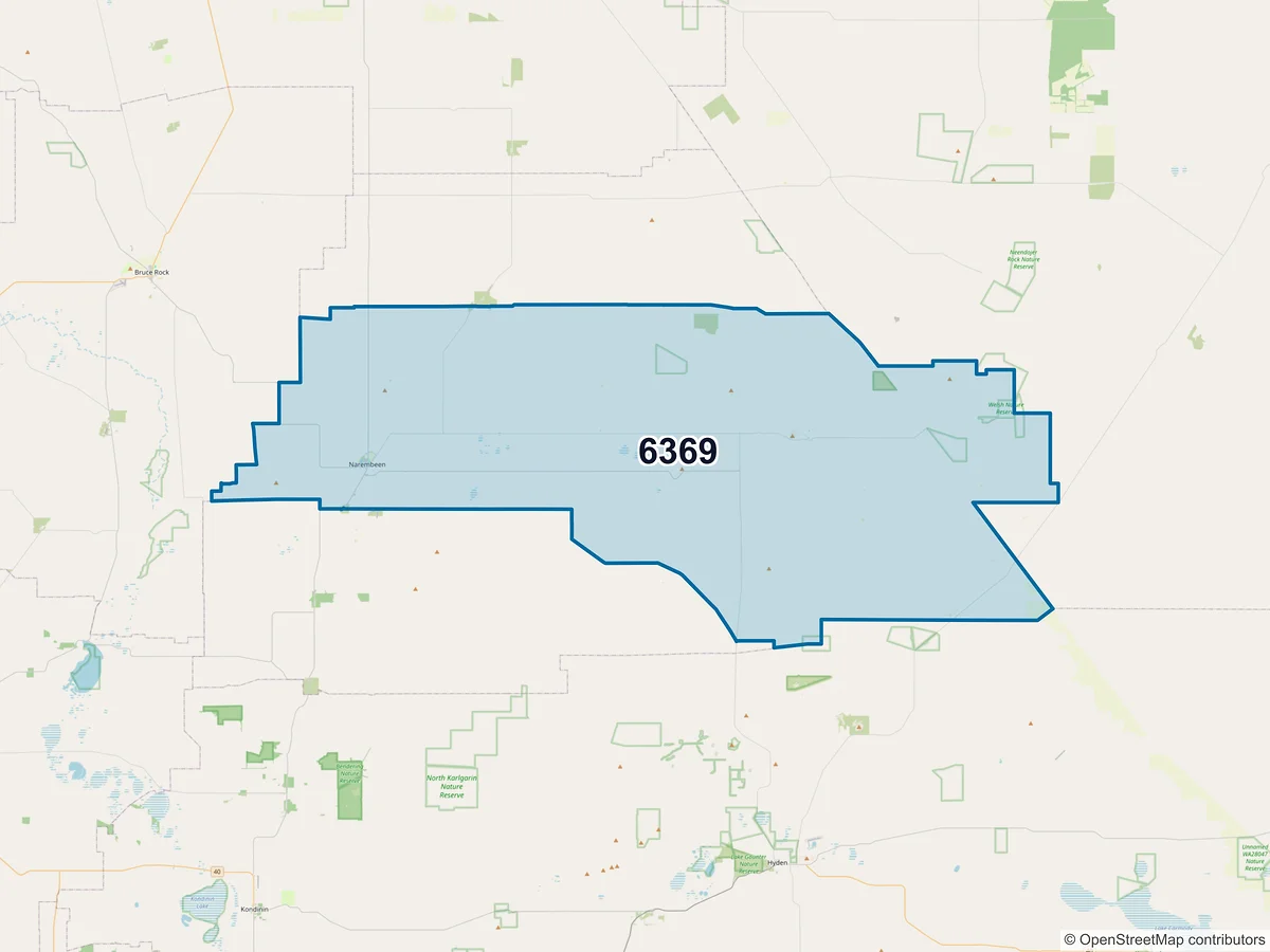 Map of postcode 6369 — Narembeen, WA, Australia