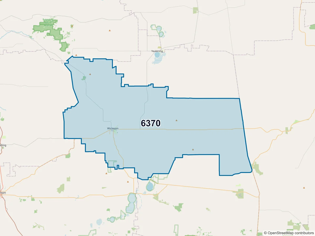 Map of postcode 6370 — Wickepin, WA, Australia