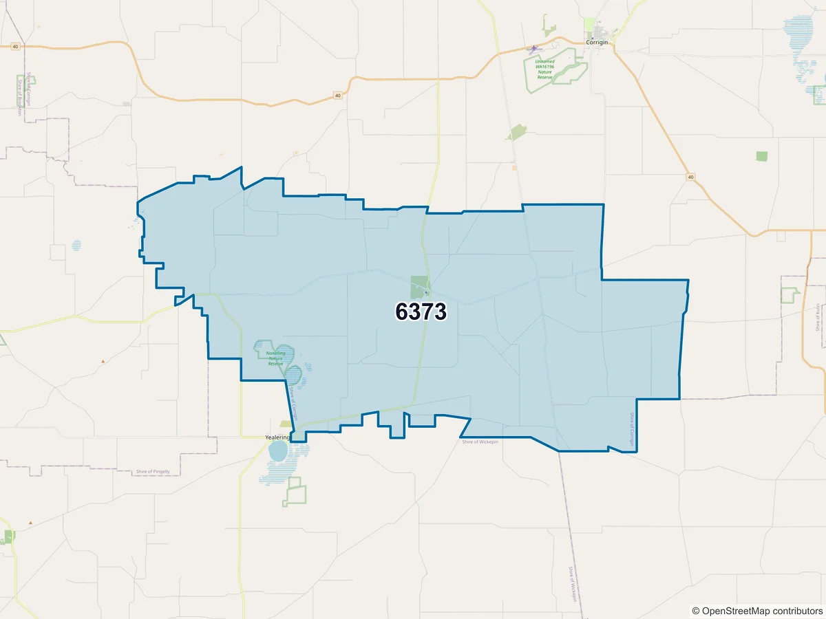 Map of postcode 6373 — Bullaring, WA, Australia