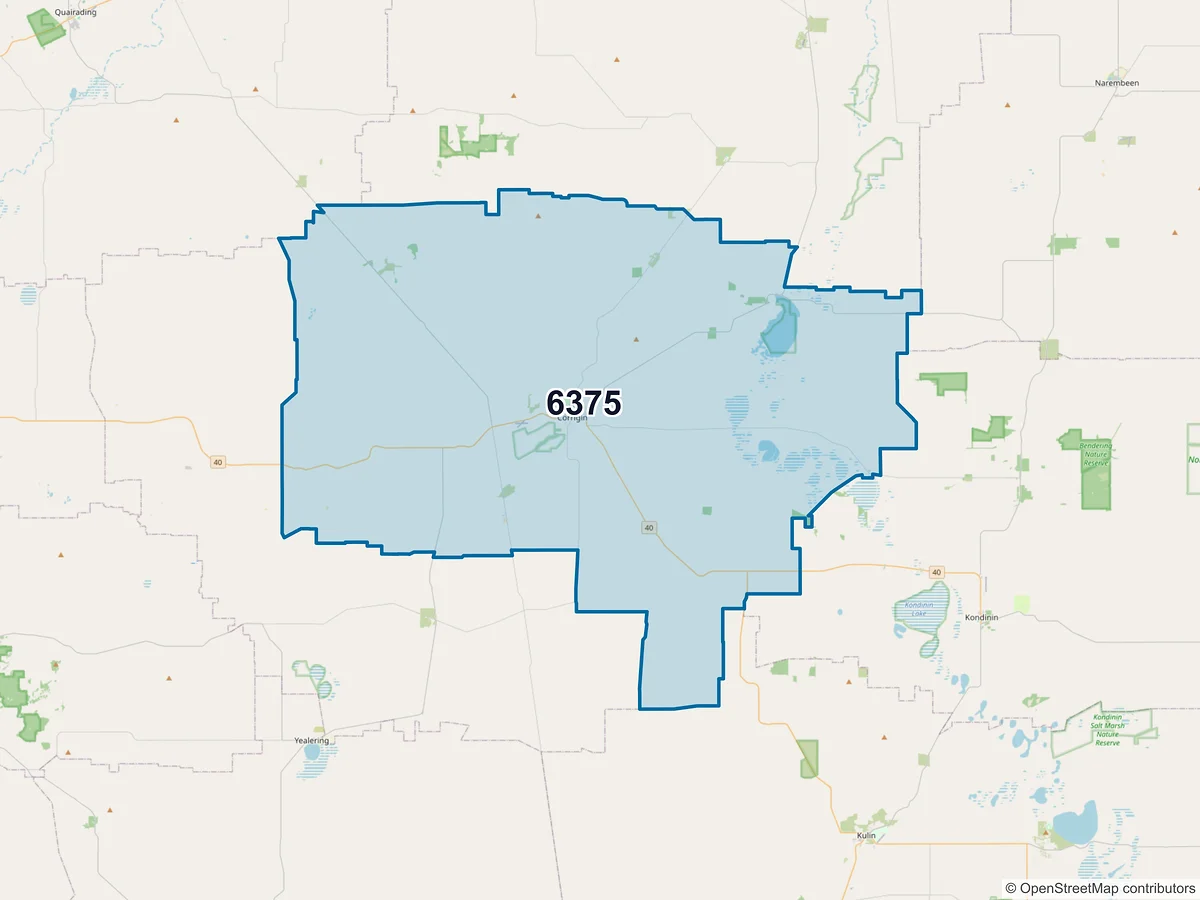 Map of postcode 6375 — Corrigin, WA, Australia
