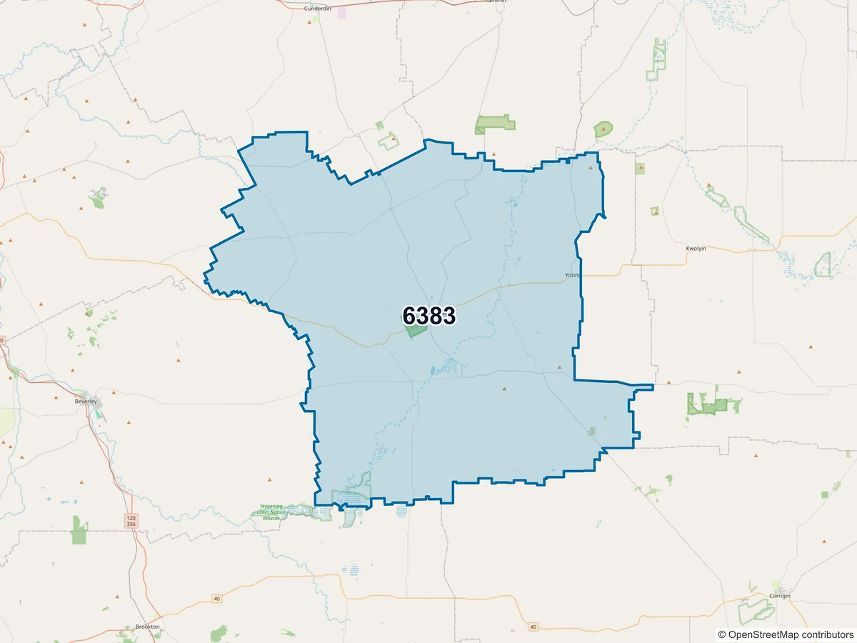 Map of postcode 6383 — Quairading, WA, Australia