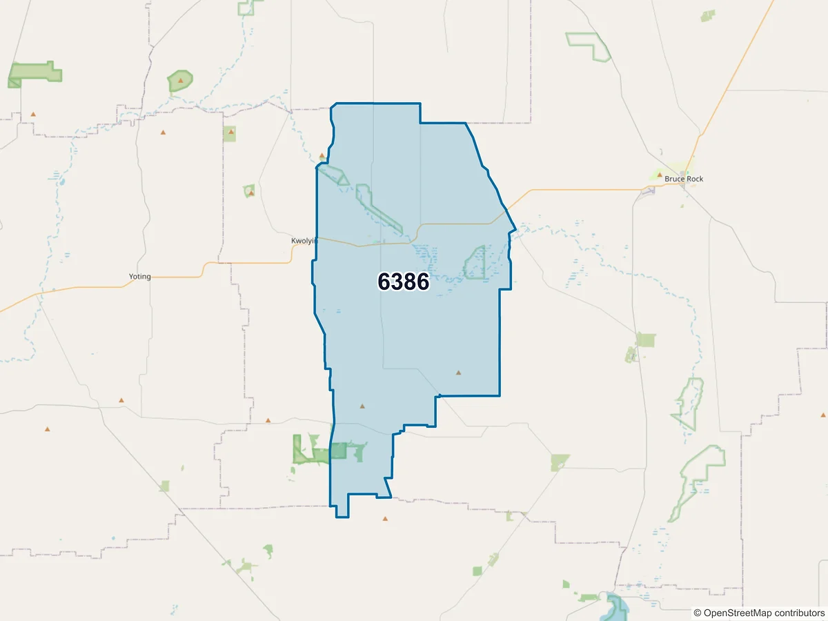 Map of postcode 6386 — Shackleton, WA, Australia