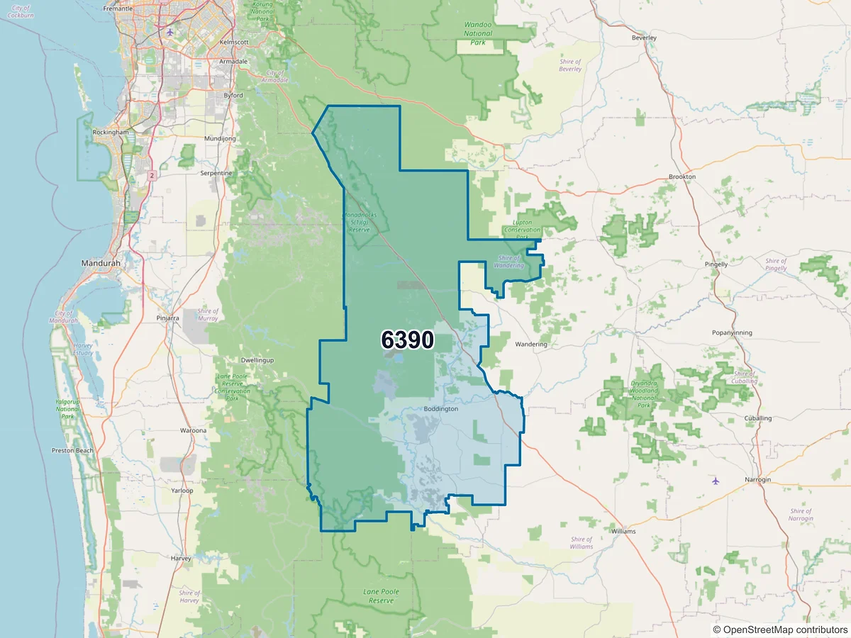 Map of postcode 6390 — Boddington, WA, Australia