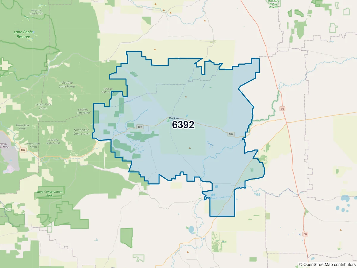 Map of postcode 6392 — Darkan, WA, Australia