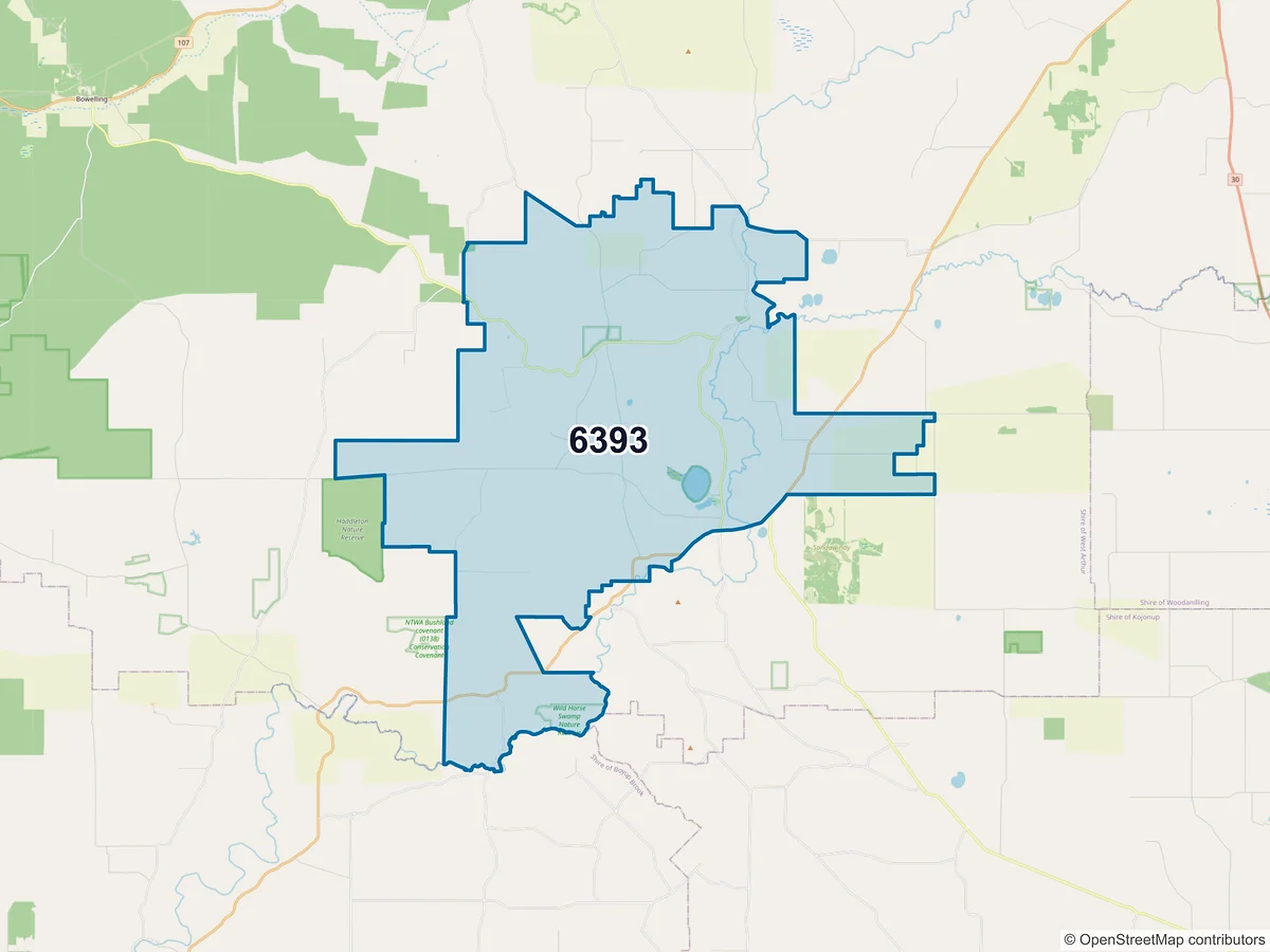Map of postcode 6393 — Duranillin, WA, Australia