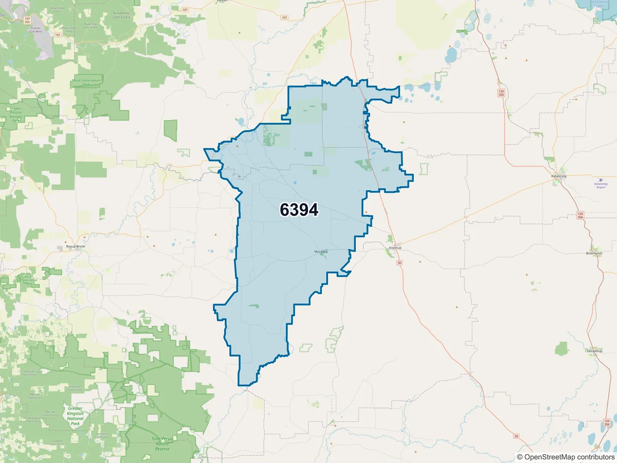 Map of postcode 6394 — Muradup, WA, Australia