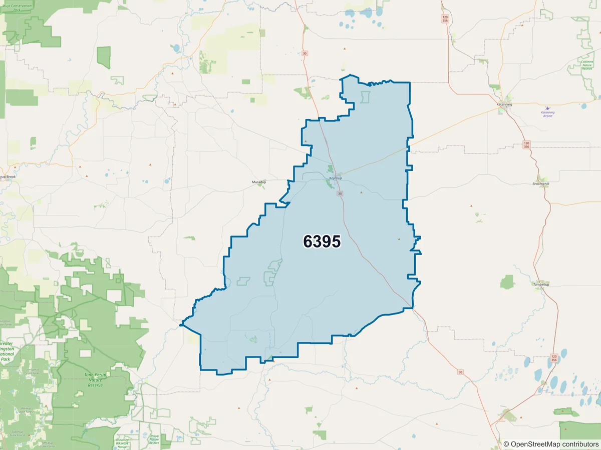 Map of postcode 6395 — Kojonup, WA, Australia