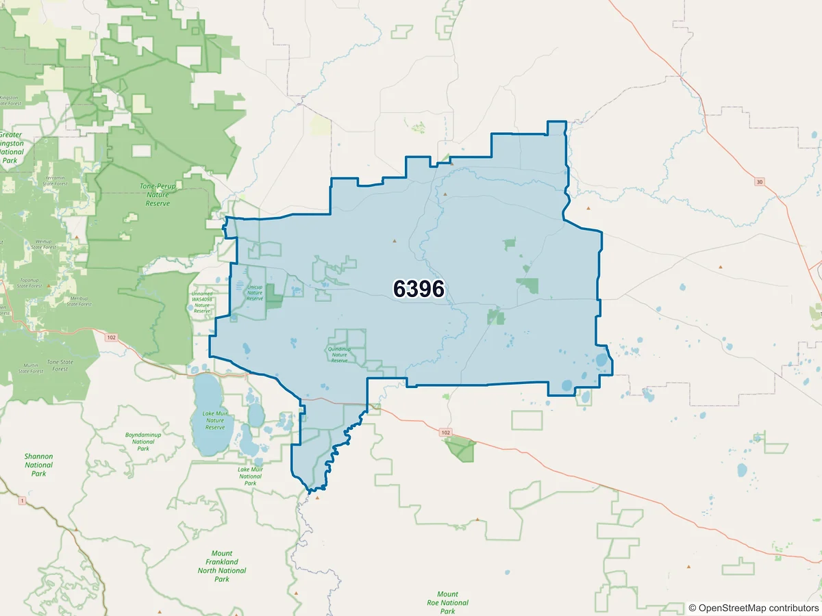 Map of postcode 6396 — Frankland River, WA, Australia